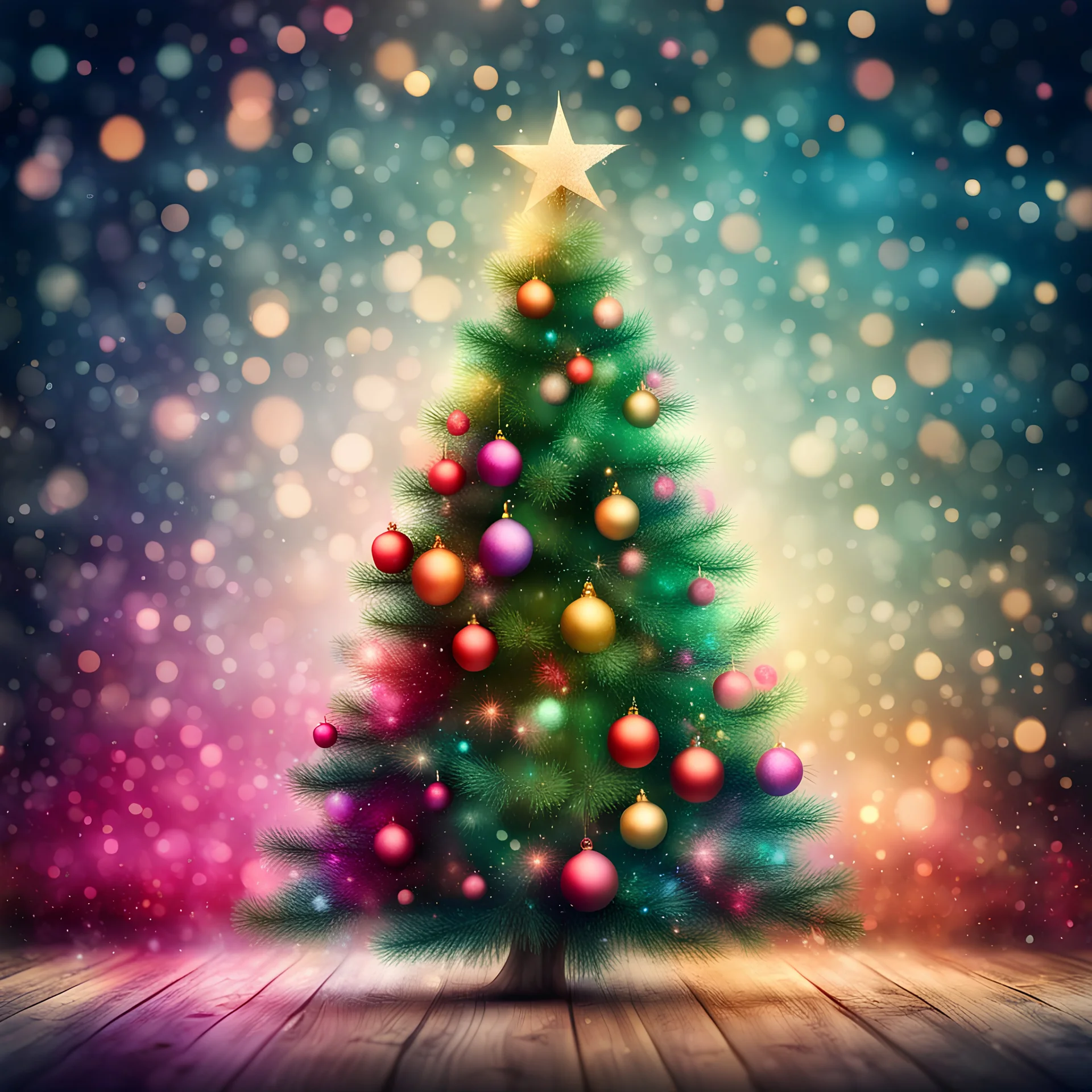 Hyper Realistic colourful Christmas tree background with grunge bokeh background