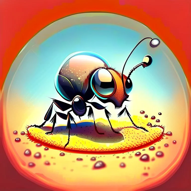 an ant under magnification, cute ,vector art, paiting