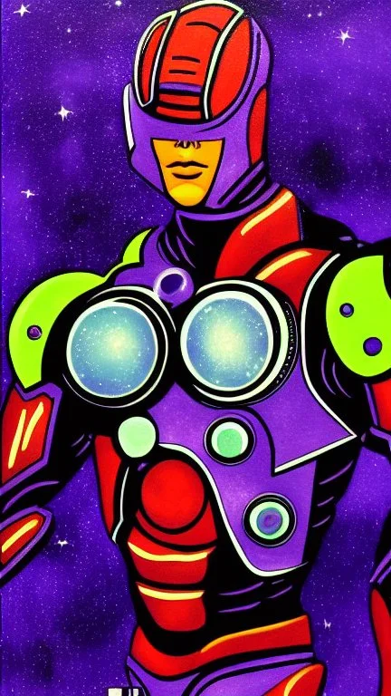 cyborg man, super ,nion ,purple, extremely beautiful art, cosmic, highly creative, rich colors, amazing details