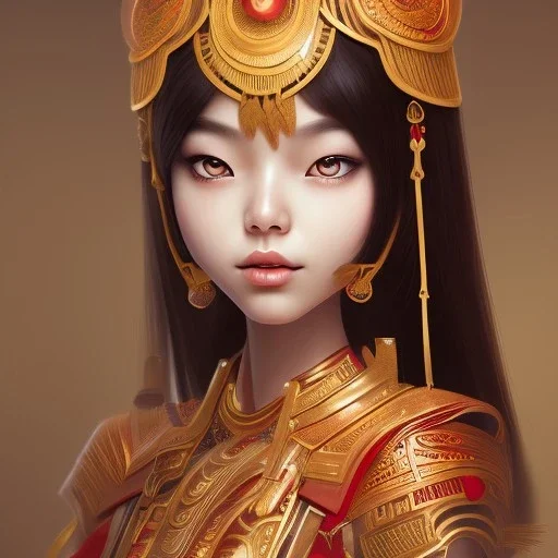 cute asian girl, egypitan head dress, red body suit. intricate details, full body portrait, keep head in frame, smile, black Japanese motif, concept art, highly detailed, digital painting,