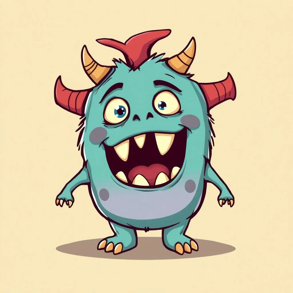 cartoon monster on solid color background