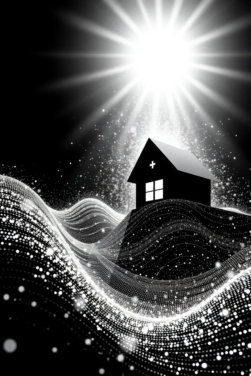 bright abstract particles waves length house music black and white
