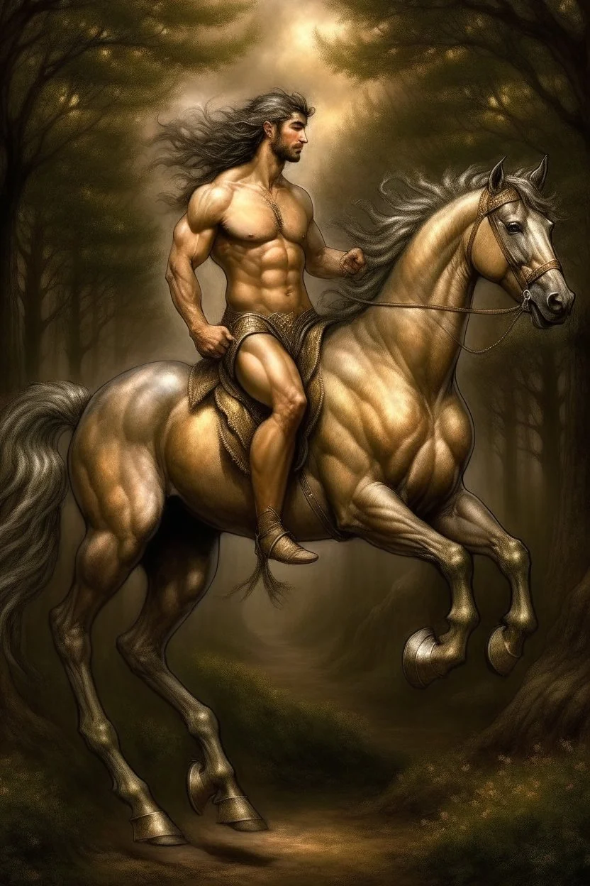 The magnificent and ethereal creature known as the centaur a glorious melding of equine and human form captivates the imagination with its majestic presence as its powerful equine body akin to the untamed wildness of the open fields harmoniously merges with the dignified human upper torso evoking a sense of grace and mystique that leaves all who behold it in awe and wonder