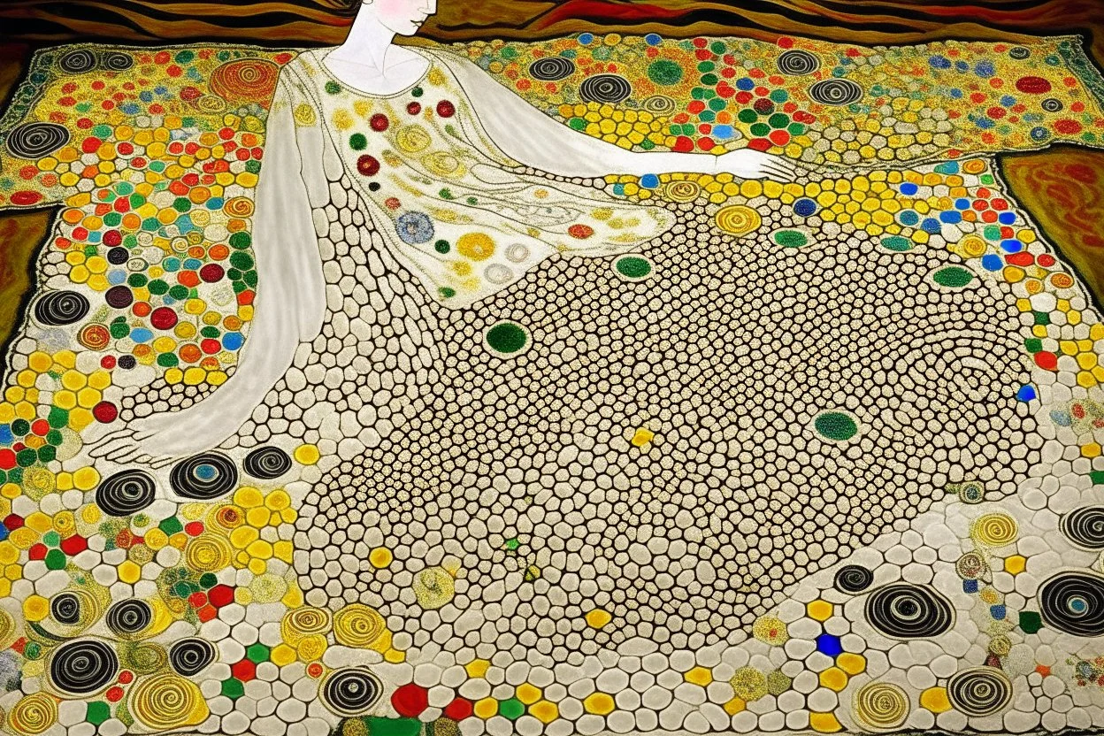 A white quilt painted by Gustav Klimt