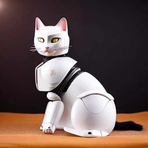 beautiful smooth realistic Japanese samurai robot cat body, run on dark cosmos background, cat еye, extremely sharp detail, finely tuned detail, ultra high definition, 8 k, unreal engine 5, ultra sharp focus, accurate sword wings, positive smile, lot of details, fit within portrait, Ambiance dramatique