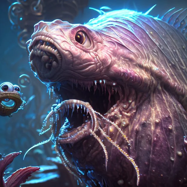 fluid ink angler fish creature, unreal engine 5, 8k resolution, photorealistic, ultra detailed