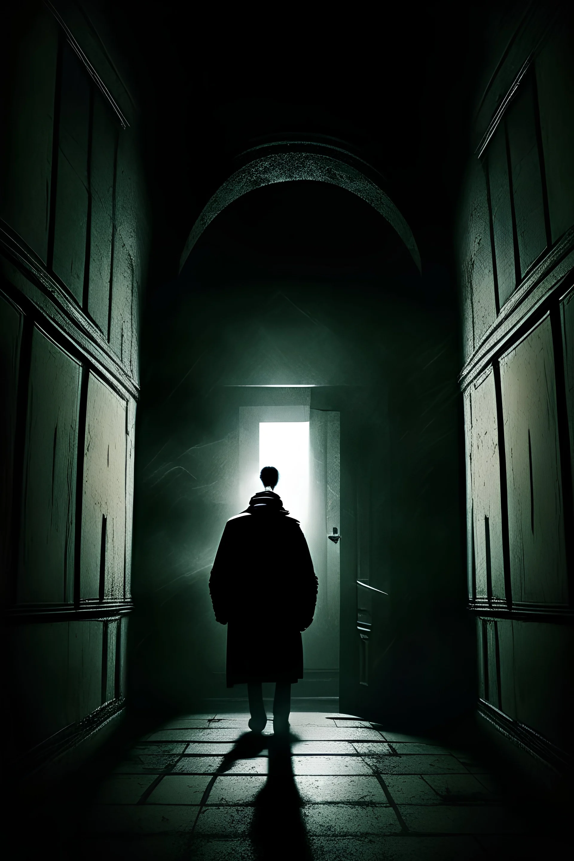 man in dark hall