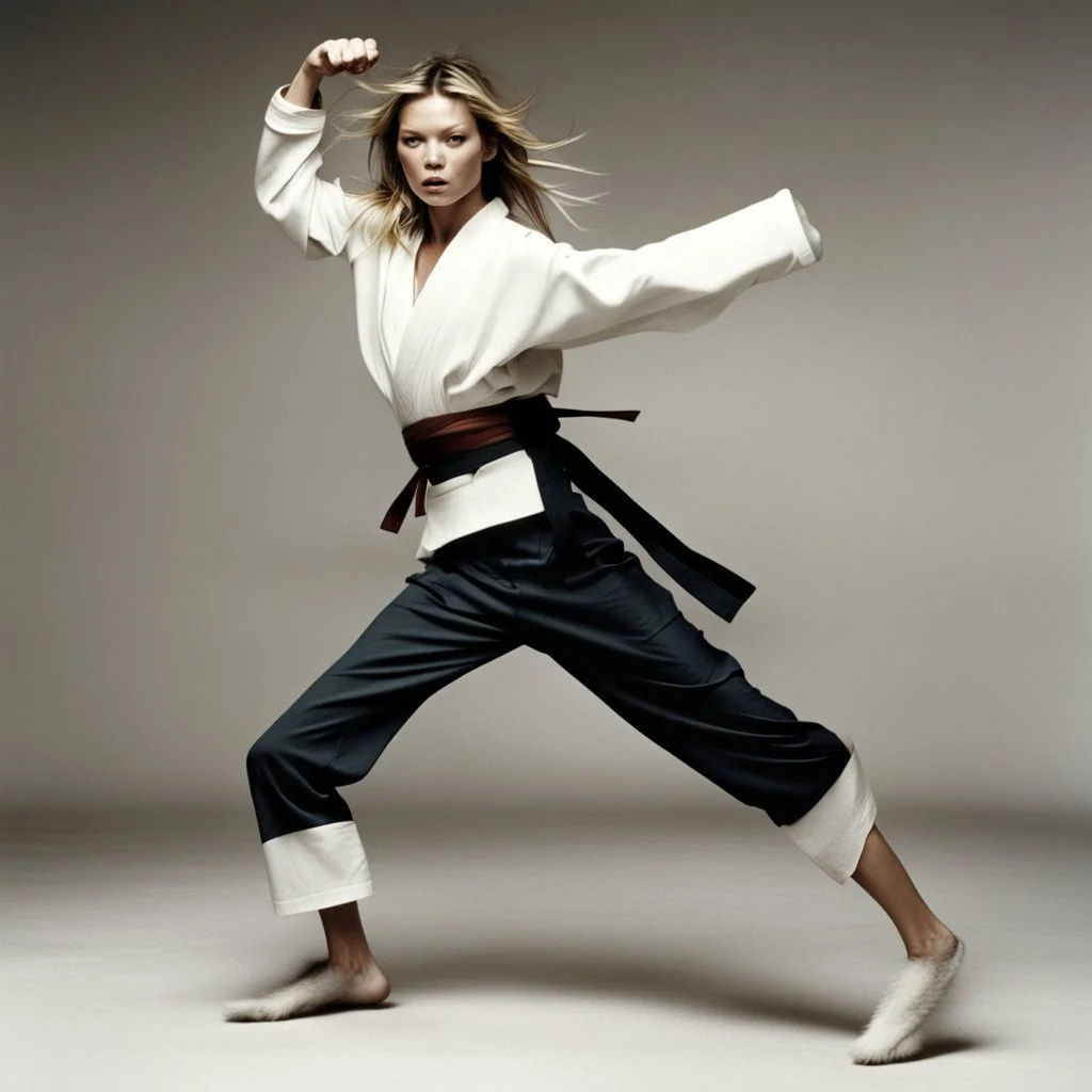 Kate Moss using some martial arts moves