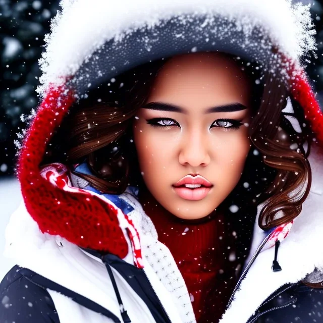 Crying girl, sad, expressive, emotive, frowning, furrowed eyebrows, pouting lips, African American, afro hair, looking out window, blizzard, snow, red sweater, delta sigma theta, drinking coffee, hazel colored eyes