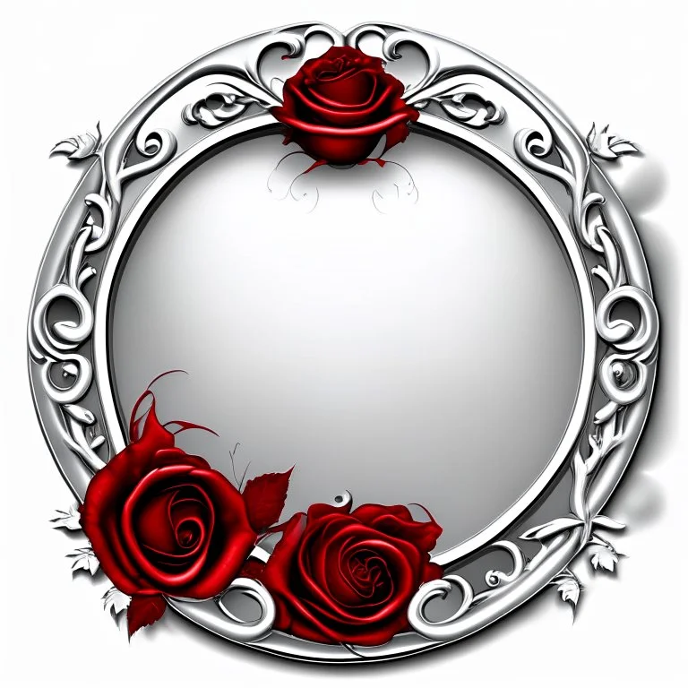 round silver frame with red and roses