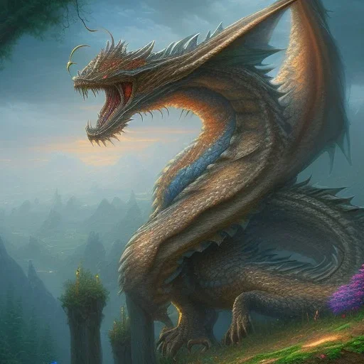 8k, giant dragon by Thomas Kinkade, high detail