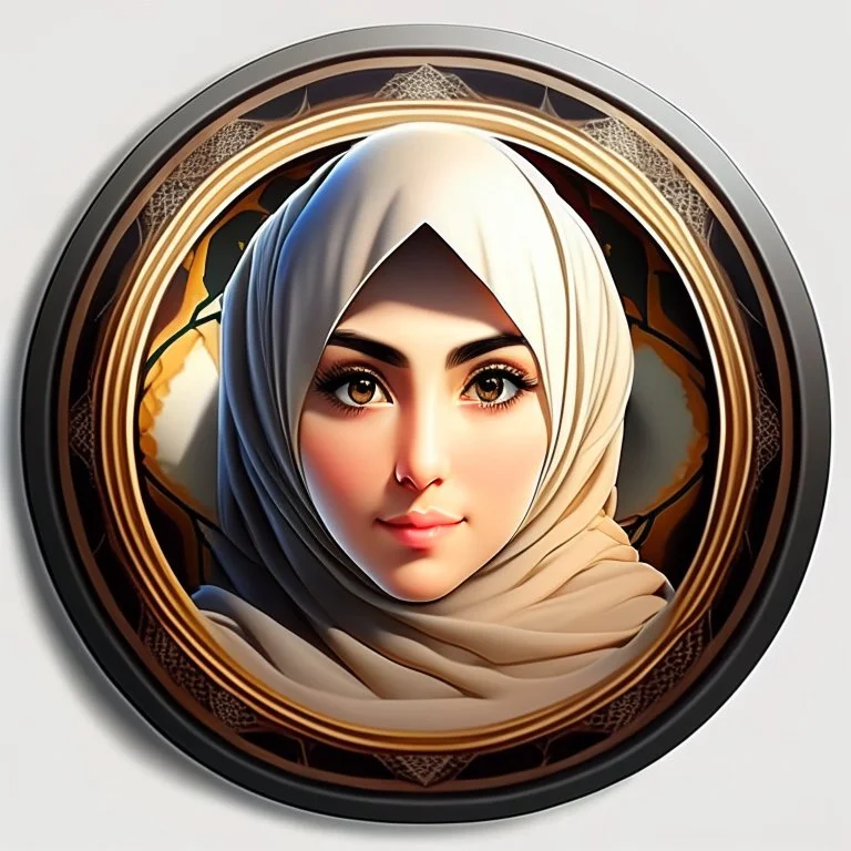 3d anime Only the face Muslim Pretty impressive women inside a circular frame,Portrait image,professional look