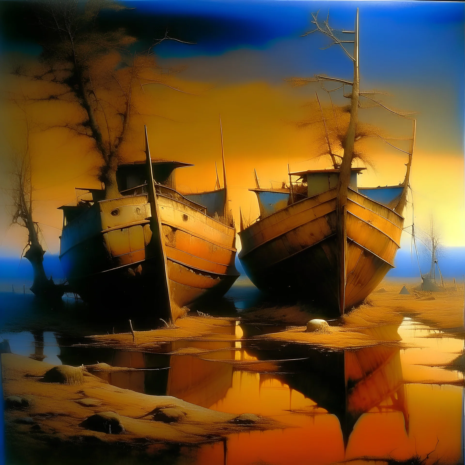 abandoned boats, Maxfield Parrish, Yves Tanguy