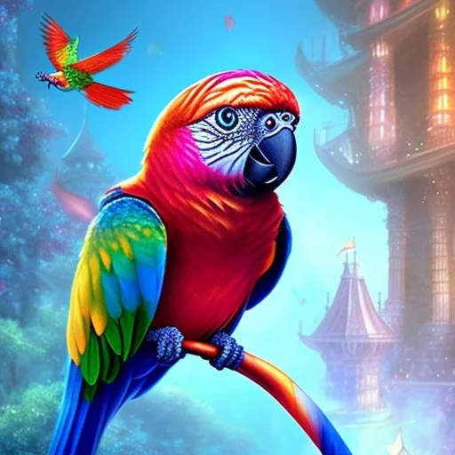 fantasy setting, mix between a parrot and a cat