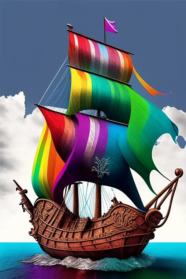 medival colorfoul rainbow ship sailing