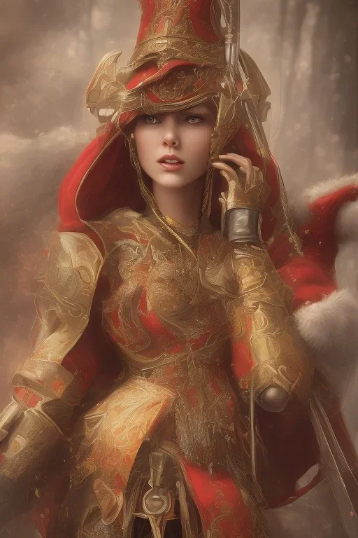 portrait lady red warrior Christmas tree, 8k resolution, high-quality, fine-detail, intricate, fantasy art, detailed matte, volumetric lighting, illustration, 3D