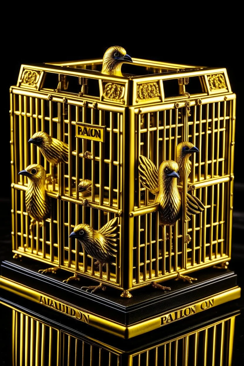 babylon reprsented by gold twitter bird logo captured in a caged box in a prioson box guarded by storm troopers