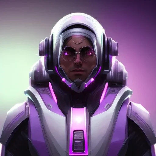 Handsome guy face, Sci-fi character, purple backlight, pink and purple, scifi suit, profile, purple background, pink lighting