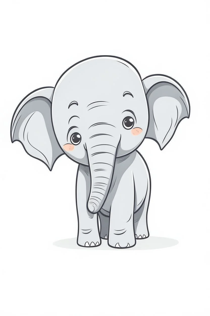 a simple of a cute elephant, in a drawing style, in the white backgraung