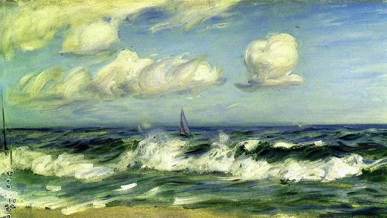 Sunny day, clouds, sea waves, max liebermann painting