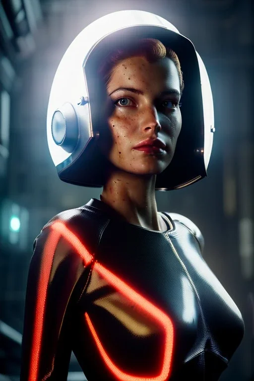 Ultra Realistic retro sci-fi scene, portrait, brunette woman, Ava garner face, perfect iris, glow eyes, makeup. Aliens background, Retro sci-fi style, helmet, tight latex coat, fog, rain, soft color, highly detailed, unreal engine 5, ray tracing, RTX, lumen lighting, ultra detail, volumetric lighting, 3d, finely drawn, high definition, high resolution.