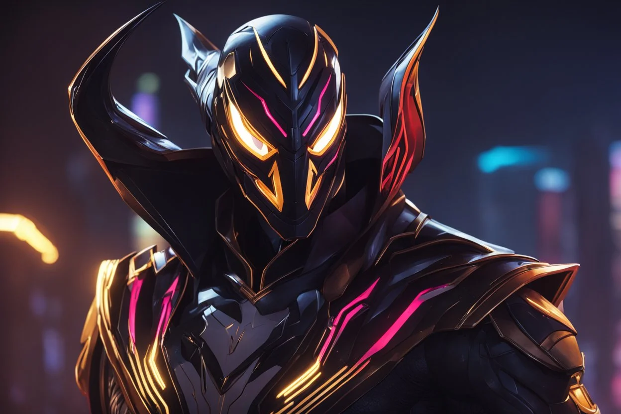 Jhin venom in 8k solo leveling shadow artstyle, jhin mask, wapen, close picture, neon lights, intricate details, highly detailed, high details, detailed portrait, masterpiece,ultra detailed, ultra quality