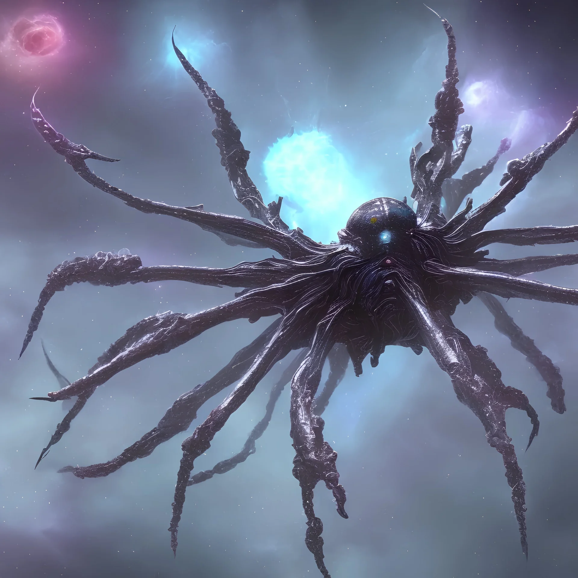 Giant Cosmic ethereal nebulous stellar spider, realistic