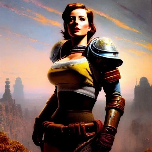 Drawing of beautiful face,'beautiful,Busty fit 'Piper Wright - Fallout 4 ',intense stare, ancient skintight armor, balanciaga fashion clothe painting by gaston bussiere, greg rutkowski, yoji shinkawa, yoshitaka amano, tsutomu nihei, donato giancola, tim hildebrandt Oil on canvas, cinematic composition, extreme detail,fit full head inside picture,16k