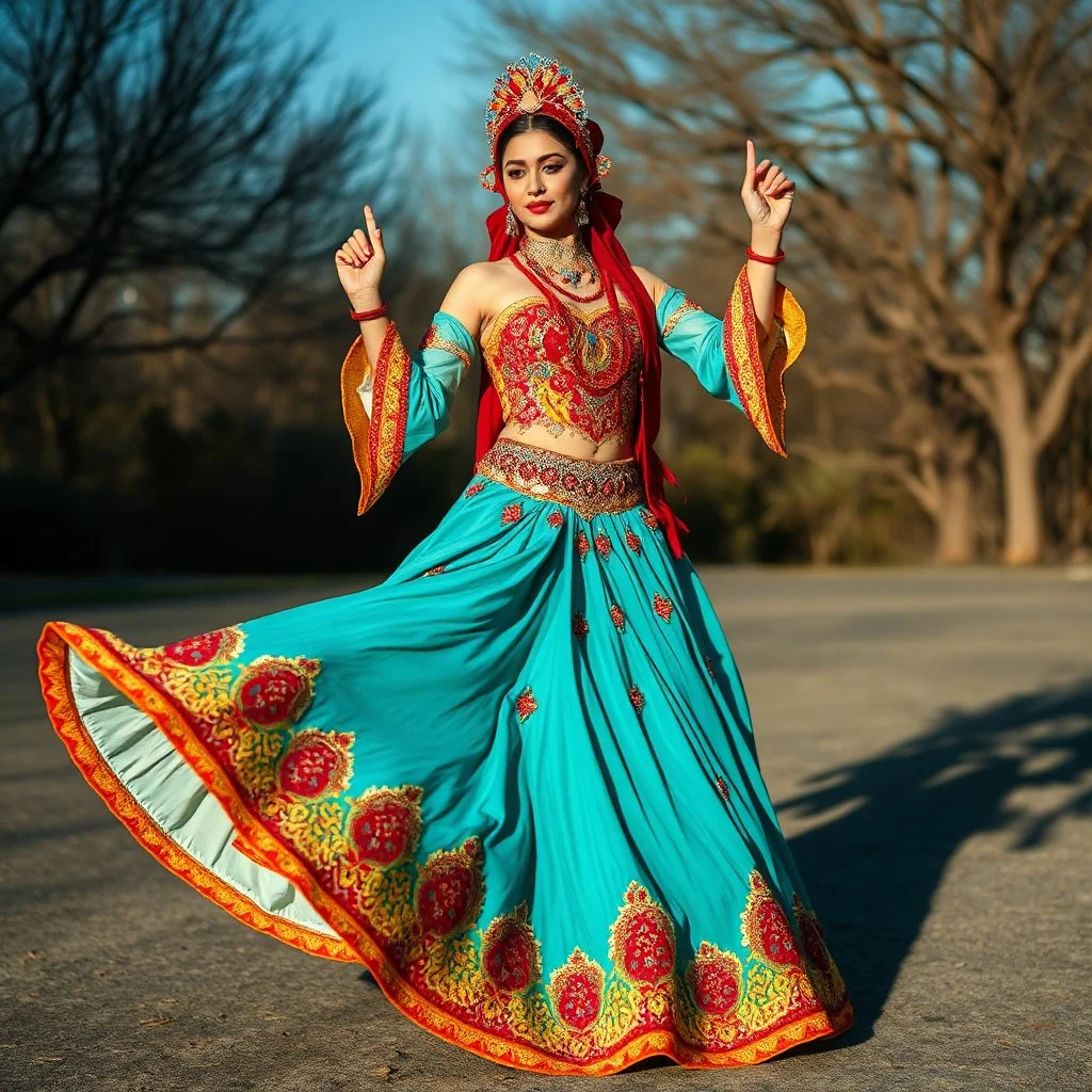 lady in azeri dance custum change clothing color to cyan and red