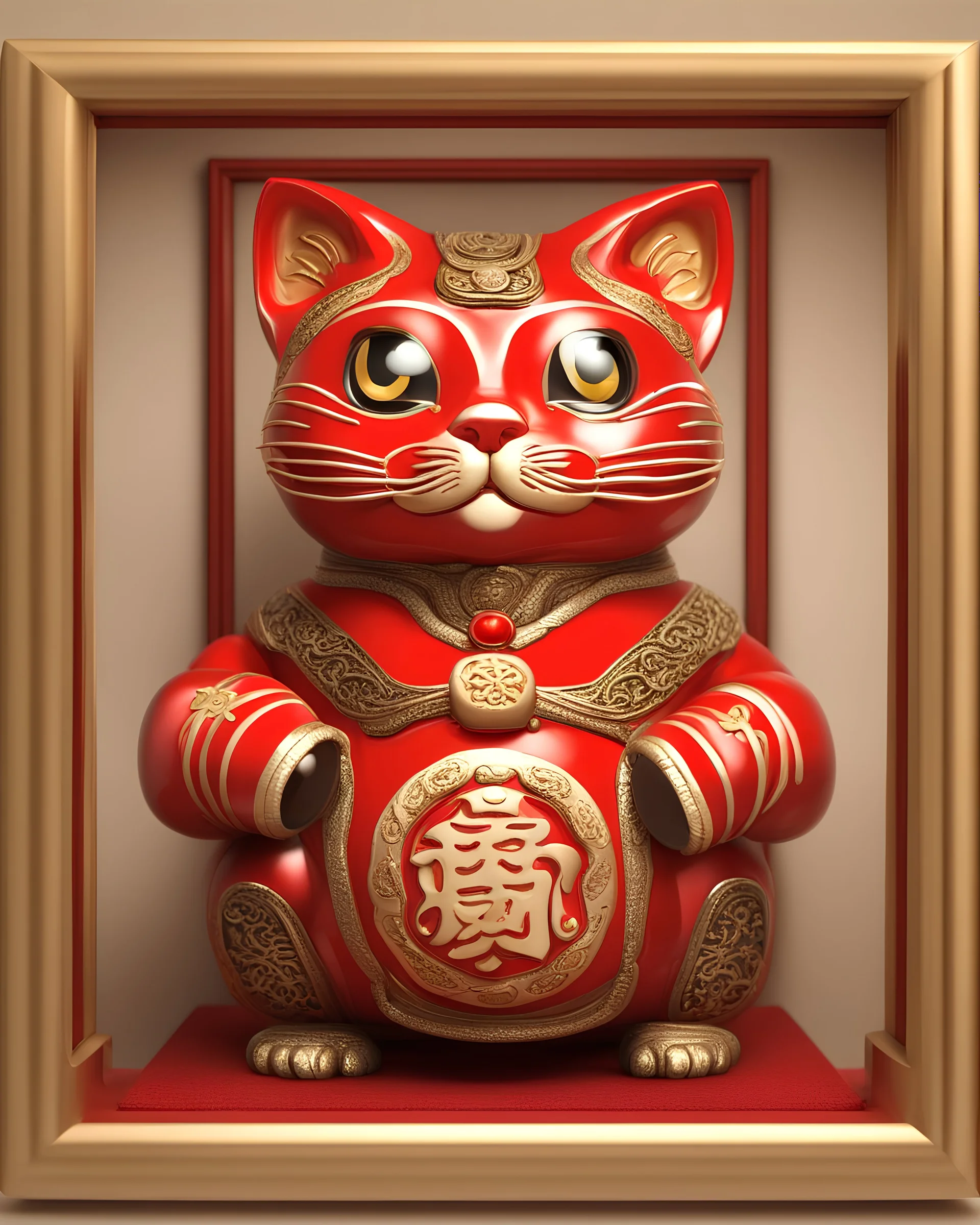 portrait 3D lucky cat with red costume