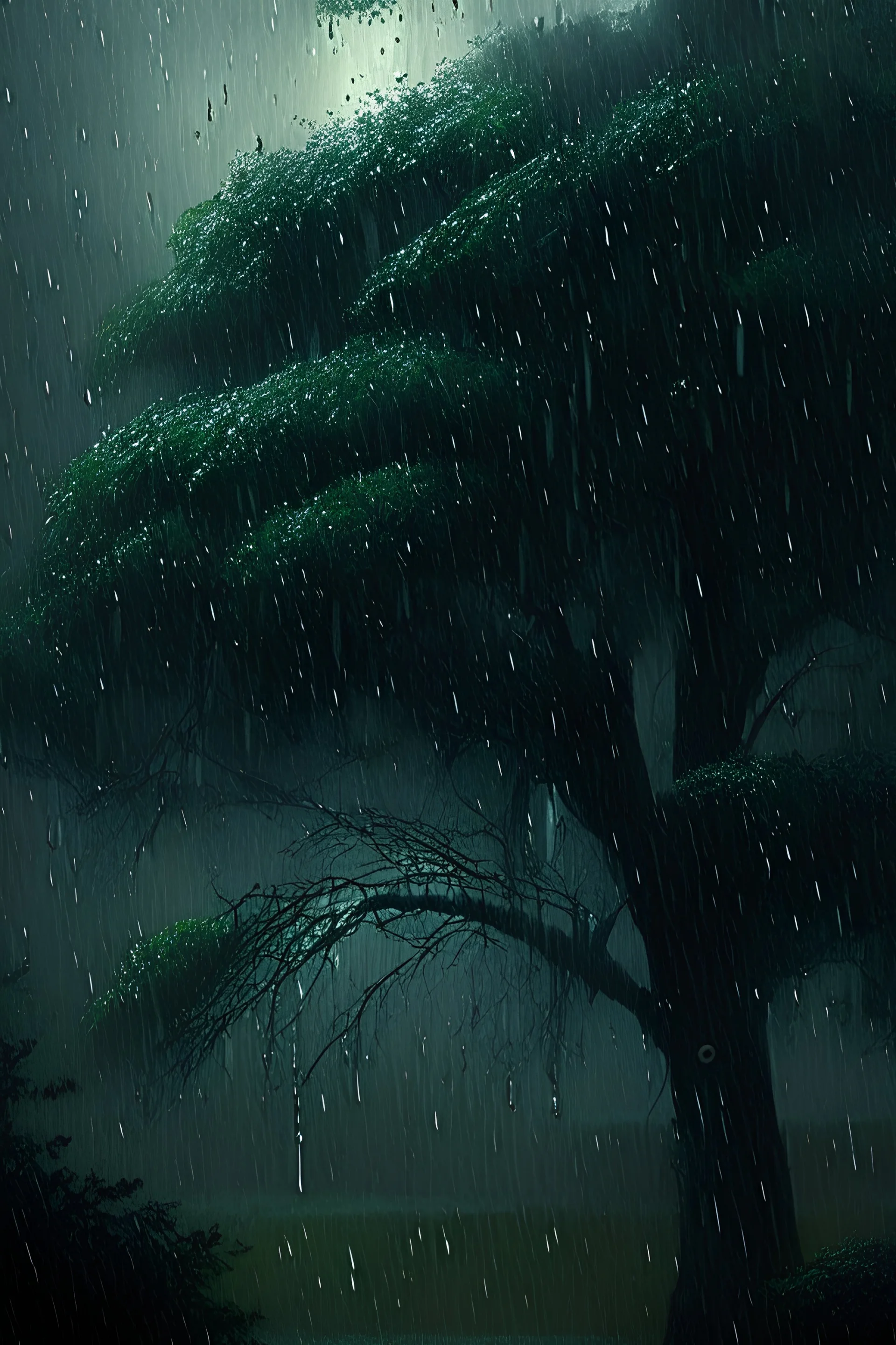 Trees under the rain