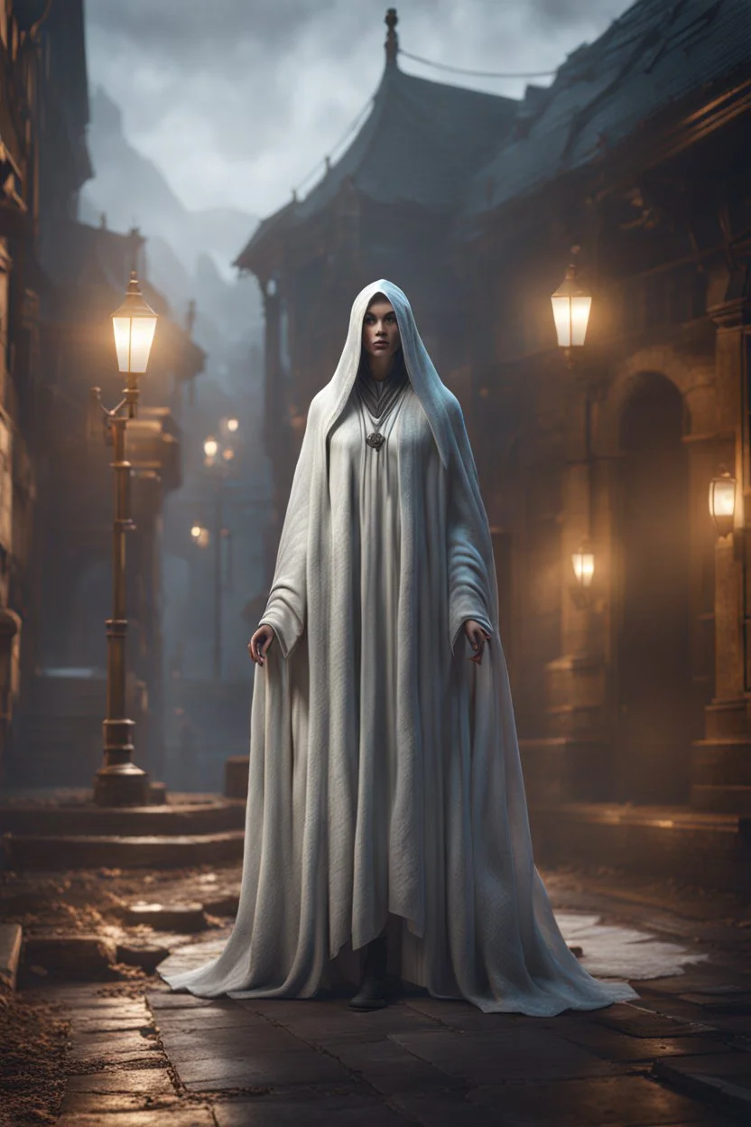 Ghost. full body shot. fantasy setting, Cinematic lighting, Volumetric lighting, Epic composition, Photorealism, Very high detail, Character design, Unreal Engine, Octane render, HDR, Subsurface scattering, fantasy art,