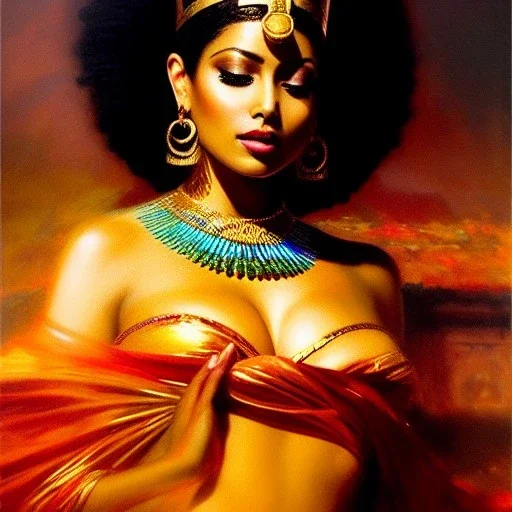 Drawing of beautiful face,busty 'cleopatra',throne,hieroglyphics,balanciaga fashion clothe painting by gaston bussiere, greg rutkowski, yoji shinkawa, yoshitaka amano, tsutomu nihei, donato giancola, tim hildebrandt, oil on canvas, cinematic composition, extreme detail,fit full head inside picture,16k