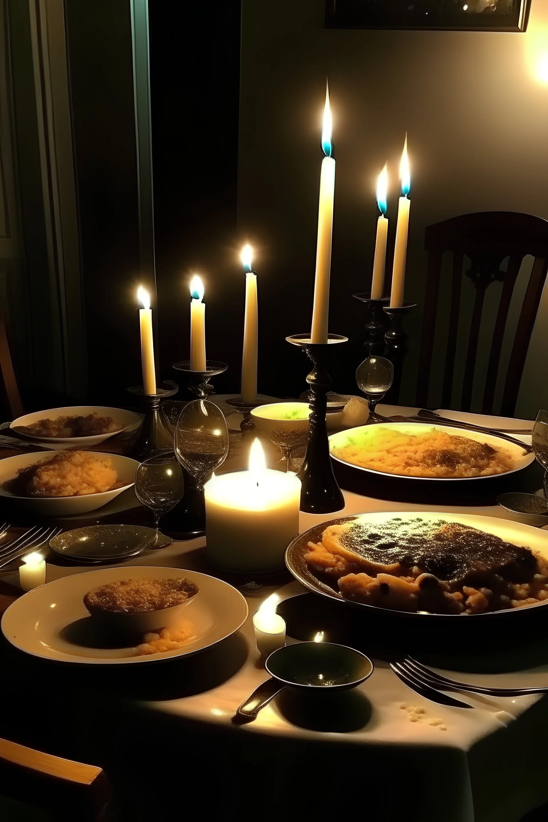 Dinner time with candles on the moon