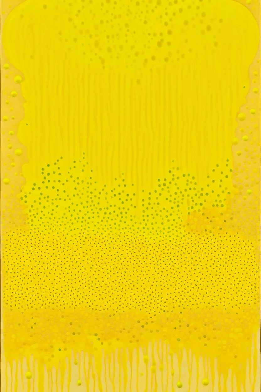 "There are 7,000 holes in Florida" is an abstract acrylic painting in shades of ochre paint with asterisks drawn all over it.