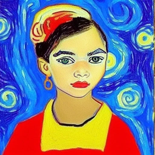 Retrato de un niña muy guapa de 6 años de nombre Dalia Santiago Arnau de estilo Vincent van Gogh