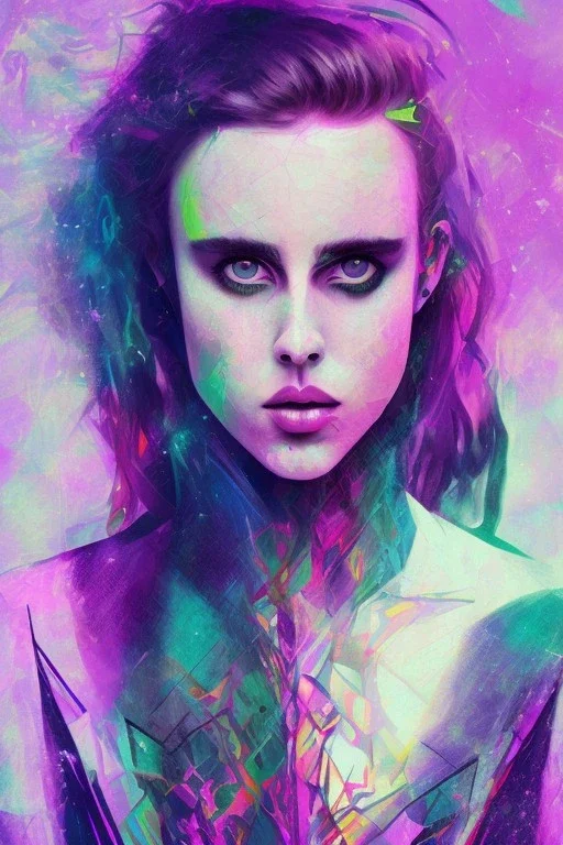 Danish singer MØ face, Abstract, purple tones,