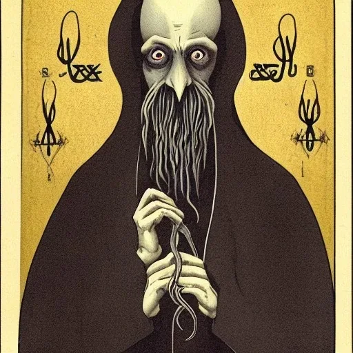 Nosferatu with a tentacle beard and fangs as a Russian Orthodox