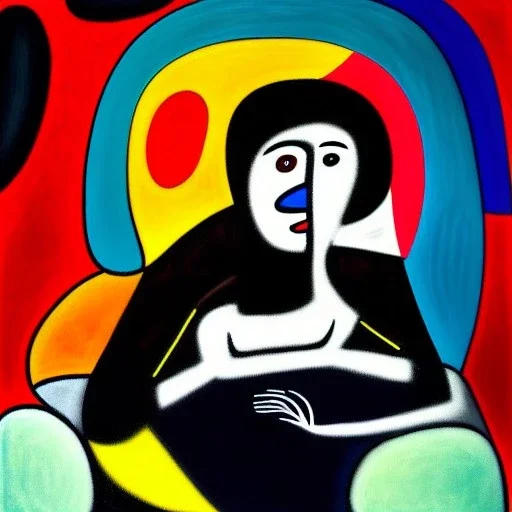 oil portrait of a Woman sitting in a black sofa by Joan Miró 8k