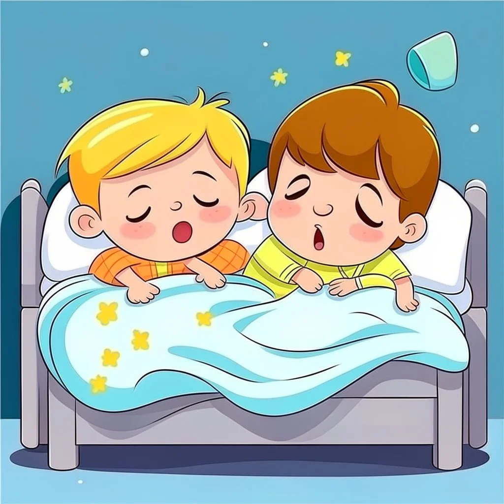 kids sleeping in their bed cartoon