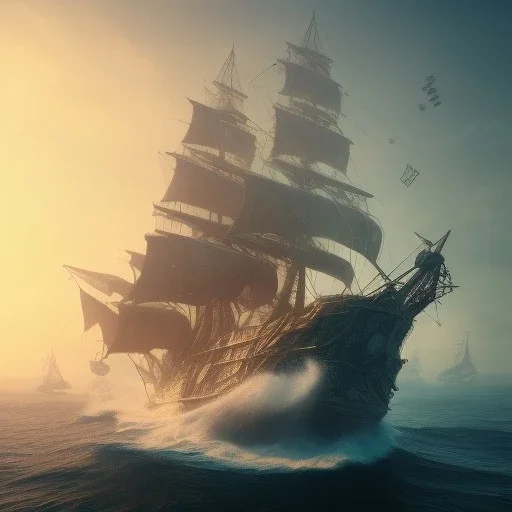 Pirate ship, cinematic,cinematic lighting, 8k, resolution concept art, dynamic lighting, hyperdetailed intricately detailed, octane render,unreal engine, centered.