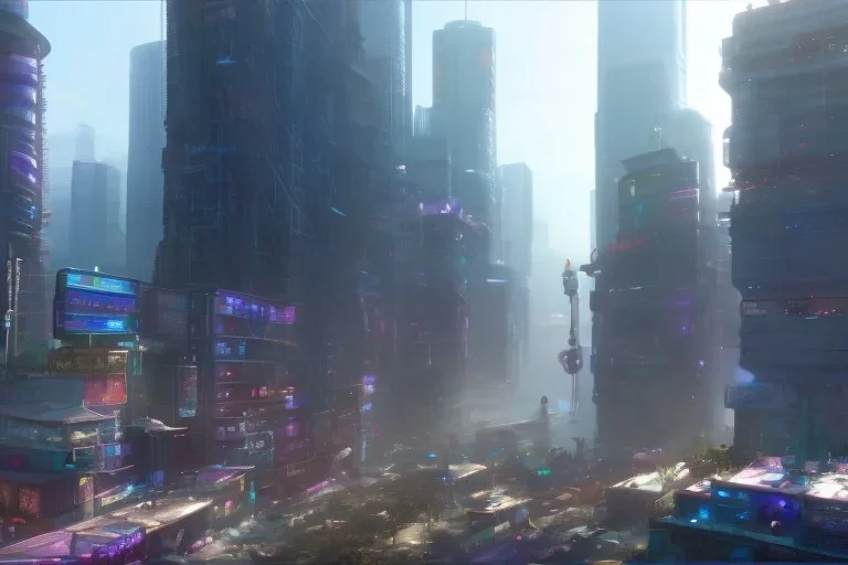 cyberpunk market, misty, hyper-realistic, hyperdetailed, high-octane render, wide shot