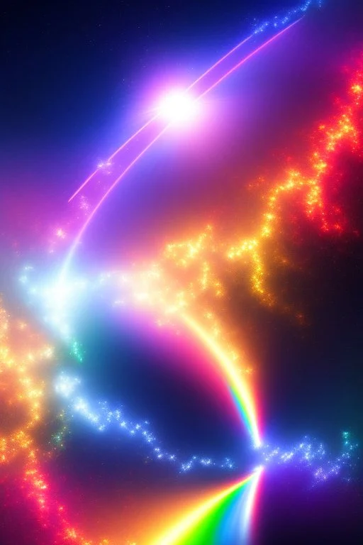 Beautiful ufo, galactic, rainbows, bright colours, blue, pink, gold, jewels,