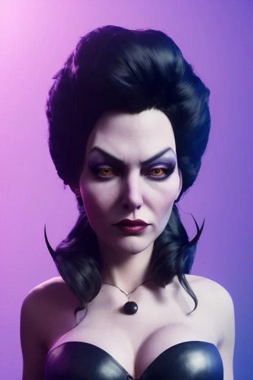 Lene Nystrøm as evil queen in black leather, busty, cleavage, voluptuous, Aqua Lene, angry, stern look. character design by cory loftis, fenghua zhong, ryohei hase, ismail inceoglu and ruan jia. unreal engine 5, artistic lighting, highly detailed, photorealistic, fantasy