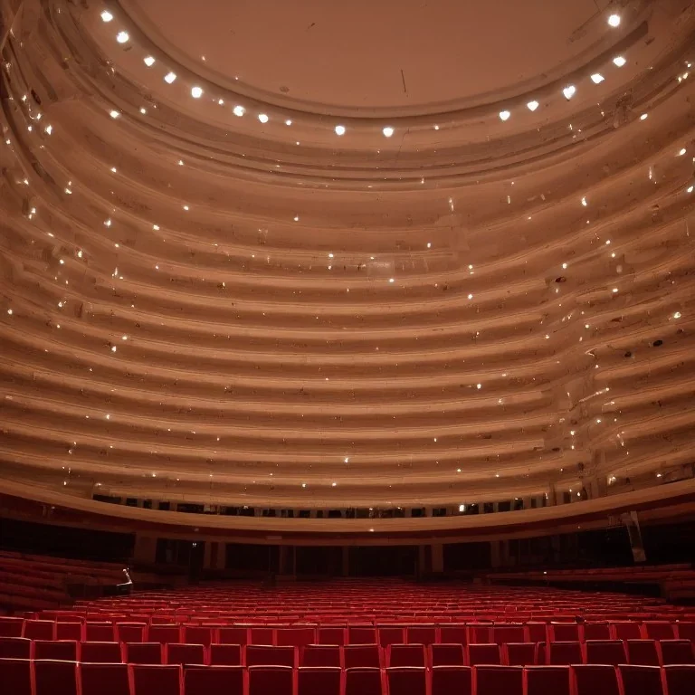 a single chair on stage under spotlight at a dark and empty symphony hall