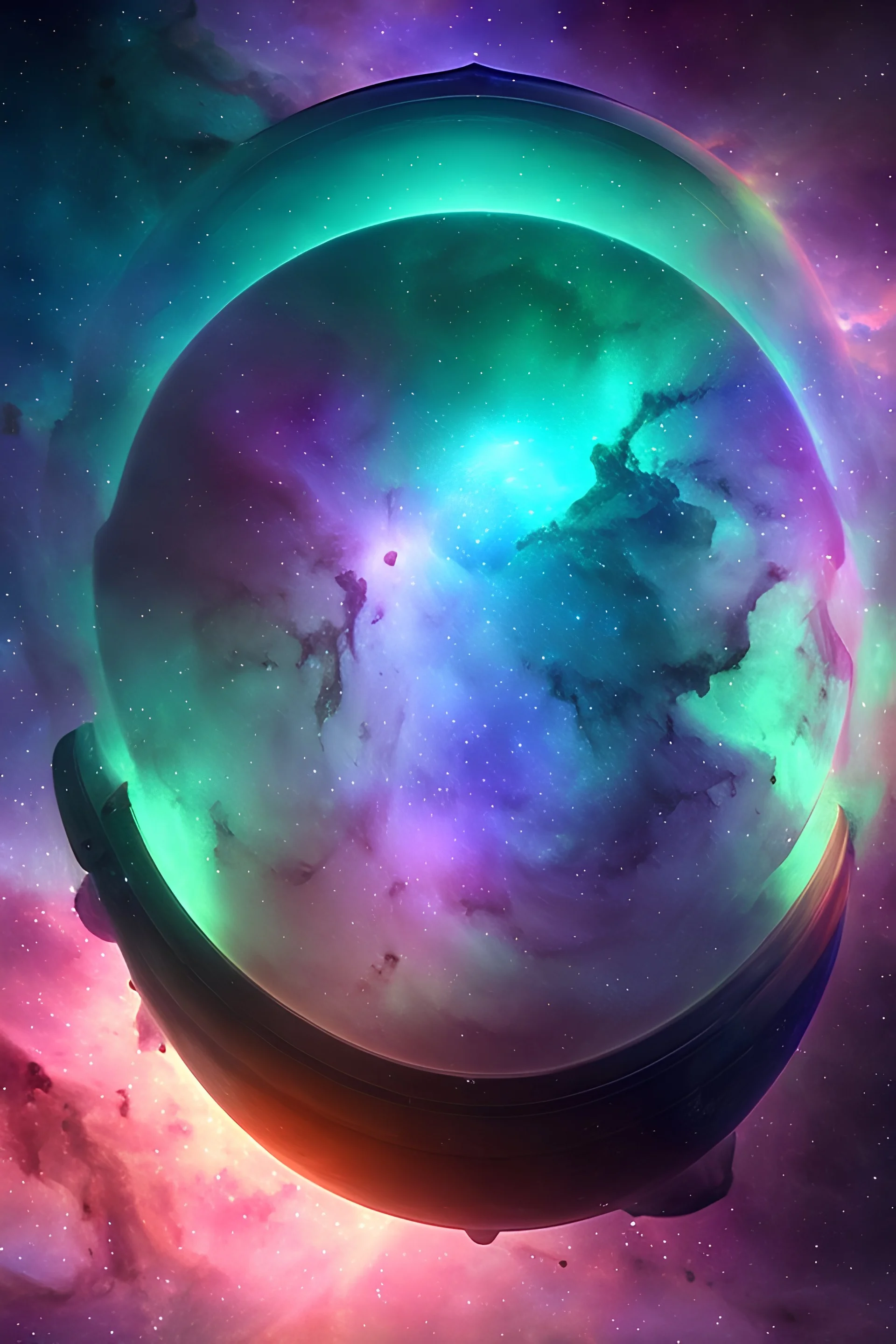 Person with hidden face, body curled up, inside a bubble, floating through nebula 8k resolution concept art, unreal engine 5, ethereal cosmic astral space colorful auroracore maximalism hyperdetailed.