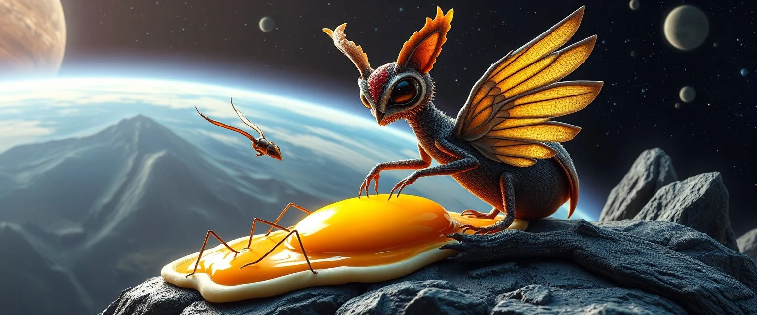slimy ant cat owl from vulcano, chicken alien bad ass cowboy high tech egg zapper ant mutants in the breakfast omelette system,, goa for the outer rim, planetary conquest, explore and dominate, stratovarious, goa trance, reggae folk fusion, science fiction, psybreaks, chill, funky