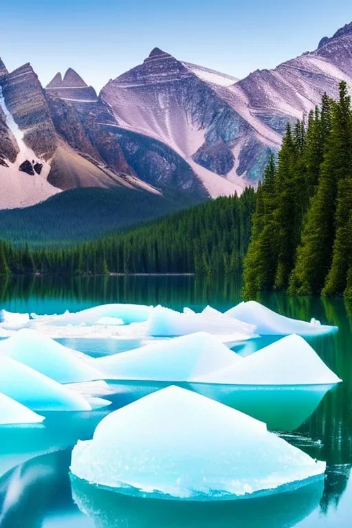 mountain made of ice-cream, lake, trees