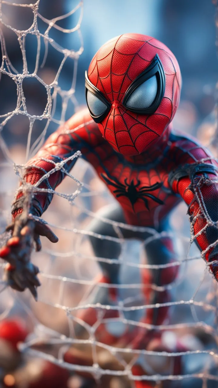 spider man gremlin alien pimp caught frozen in net, bokeh like f/0.8, tilt-shift lens 8k, high detail, smooth render, down-light, unreal engine, prize winning