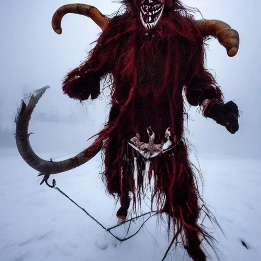 Wa-vy style, epic photo of a bloody krampus, ultra realistic, cinematic